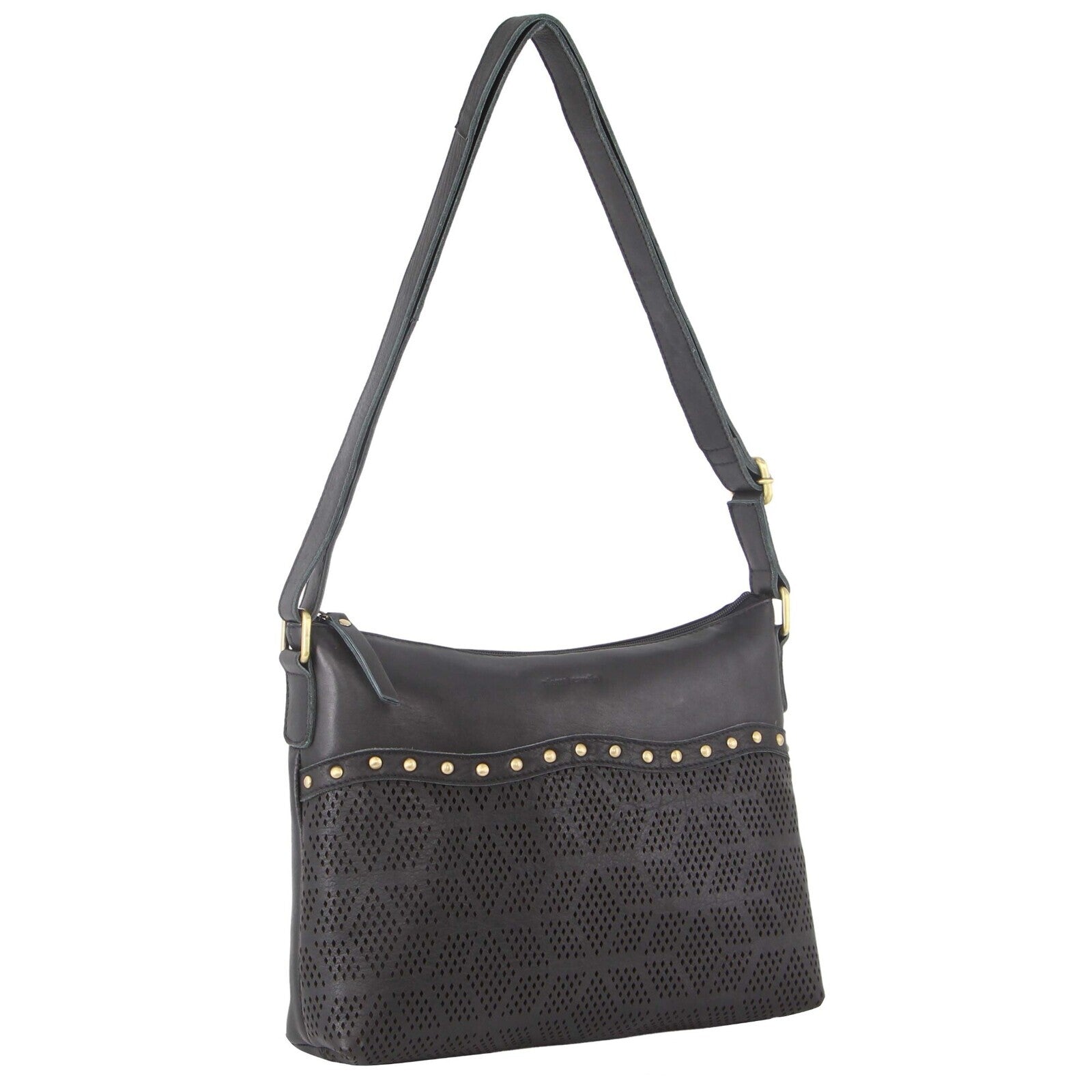 Pierre Cardin Womens Leather Perforated Cross-Body Bag with stud Detailing - Black Secondary image