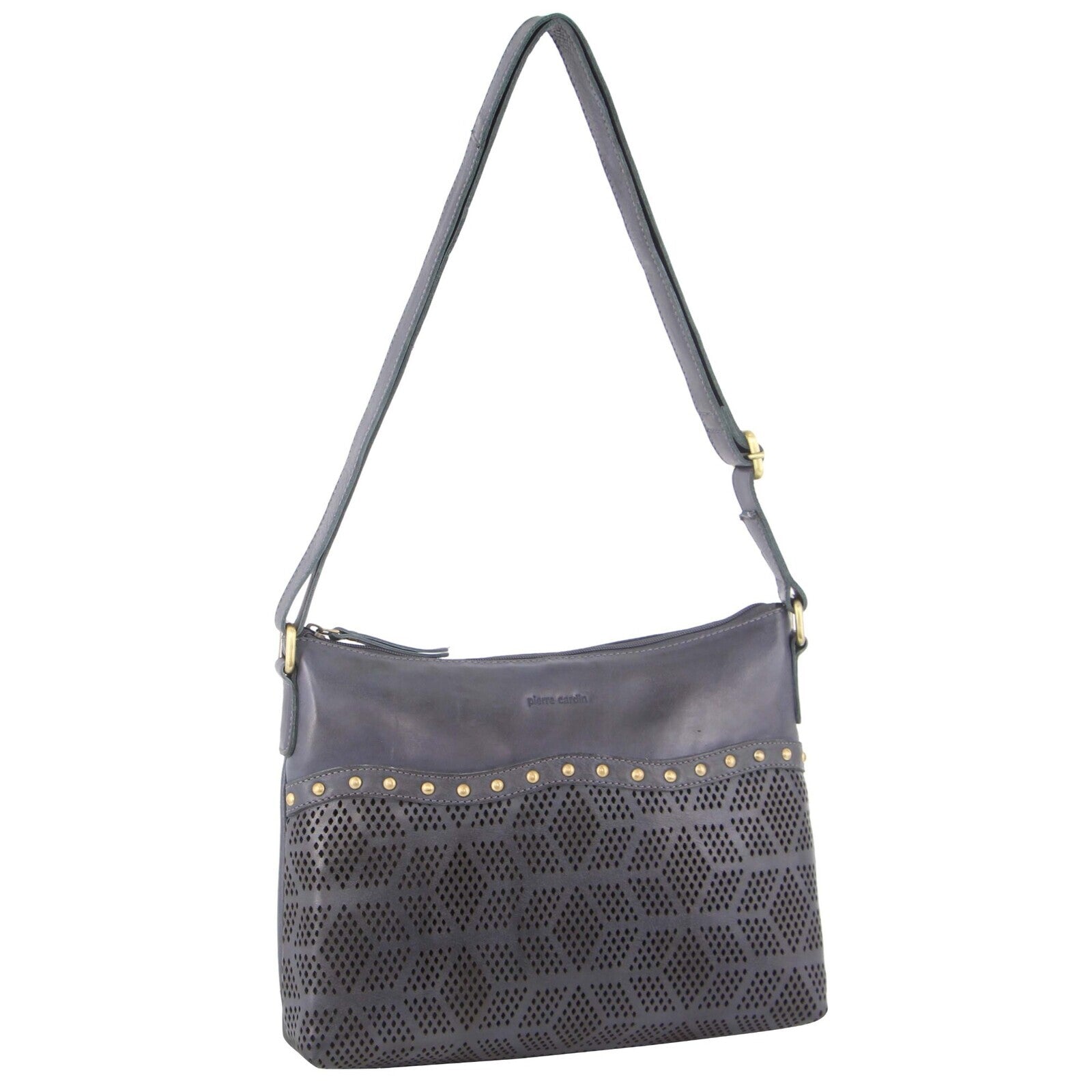 Pierre Cardin Womens Leather Perforated Cross-Body Bag with stud Detailing - Teal Secondary image