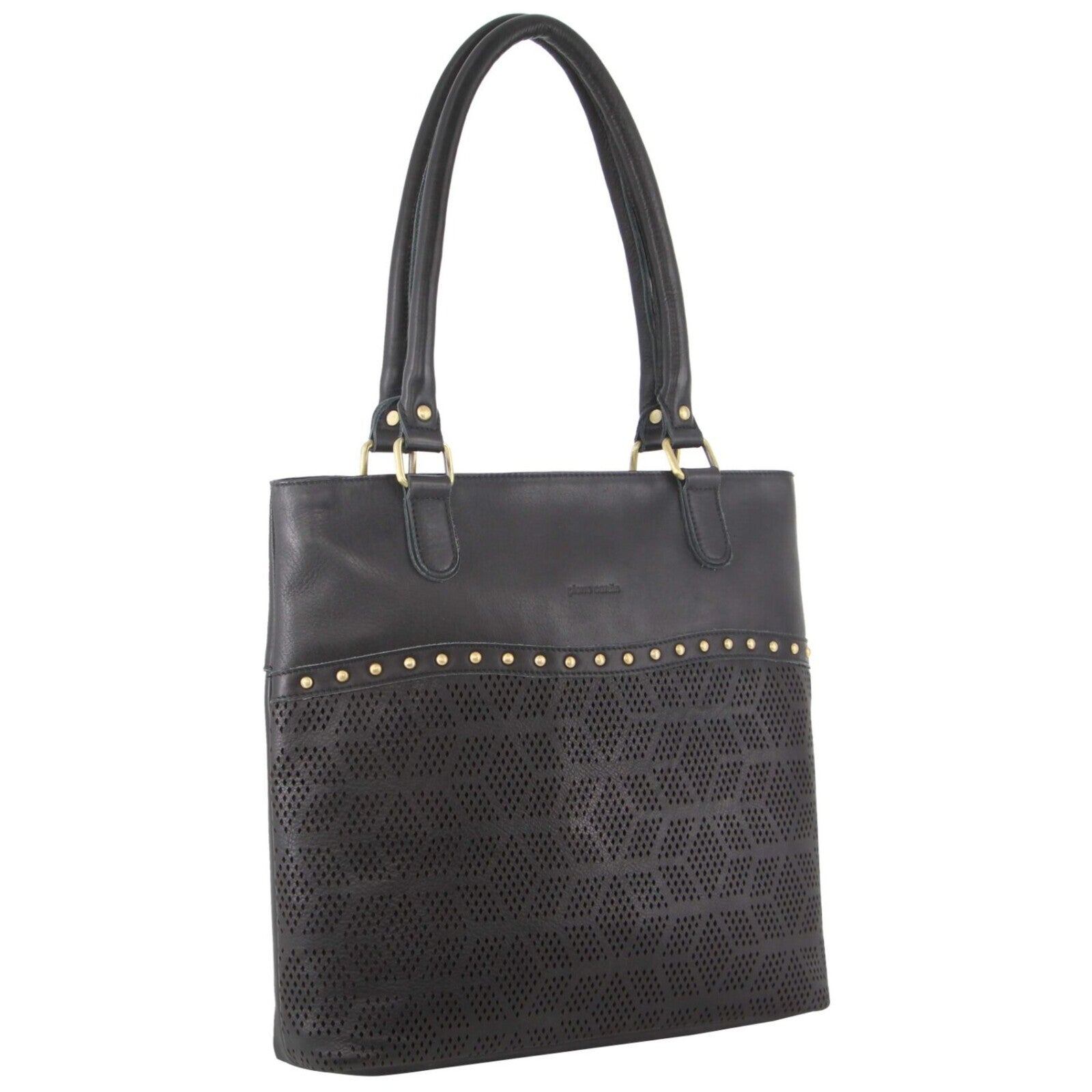 Pierre Cardin Womens Leather Perforated Shoulder Bag with stud Detailing - Black Secondary image