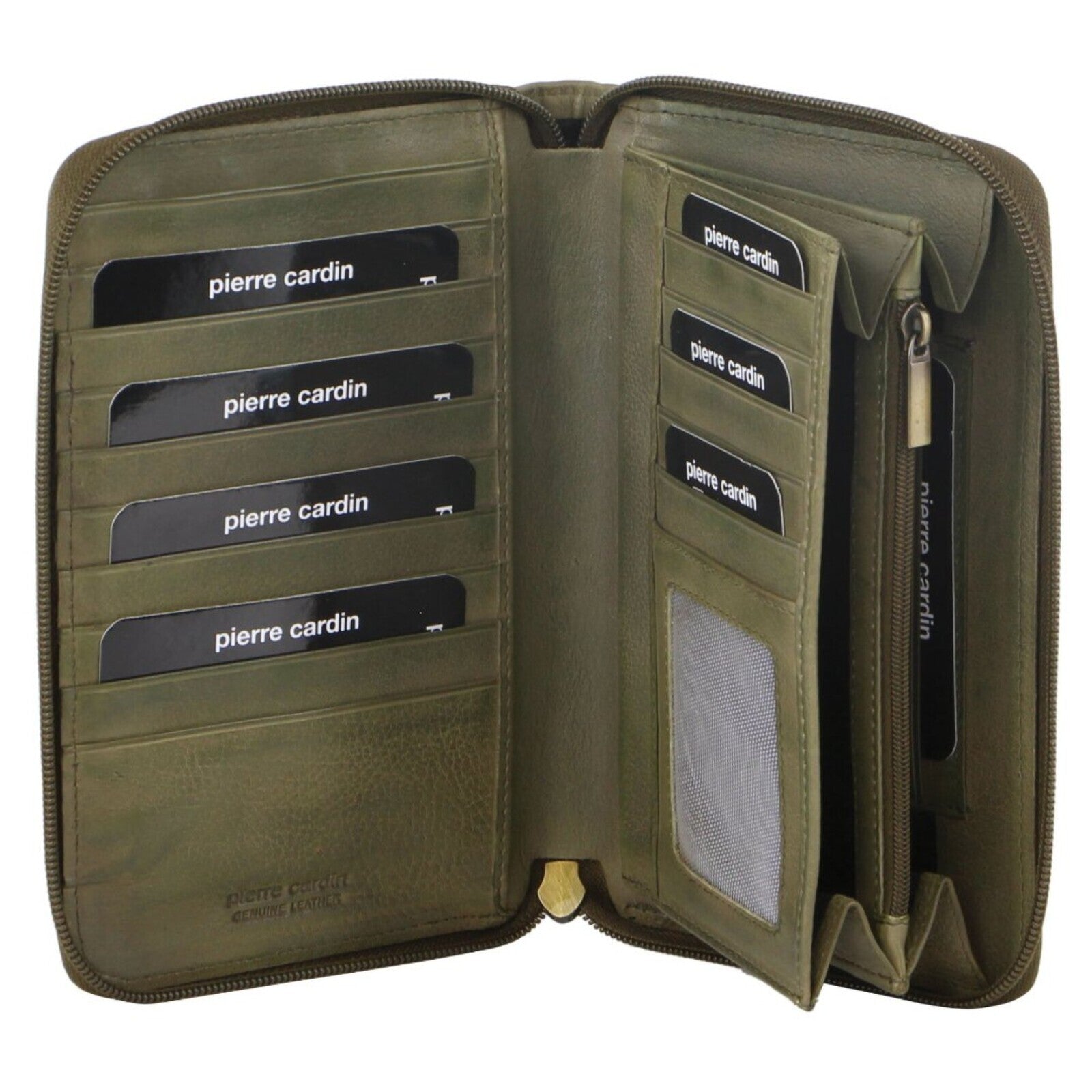 Pierre Cardin Perforated Leather Ladies Zip Around Wallet - Olive Main image