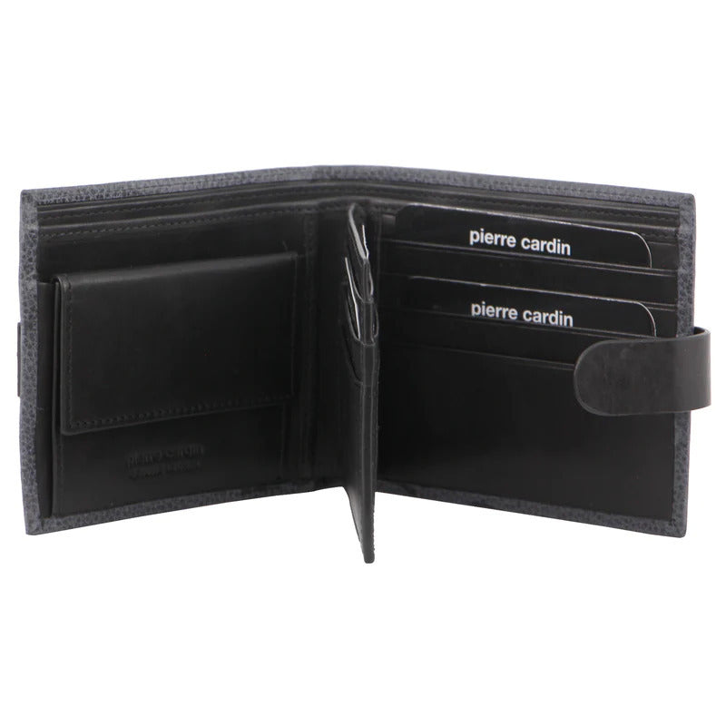 Pierre Cardin Mens RFID Woven-Embossed Leather Tab Wallet - Black Main image