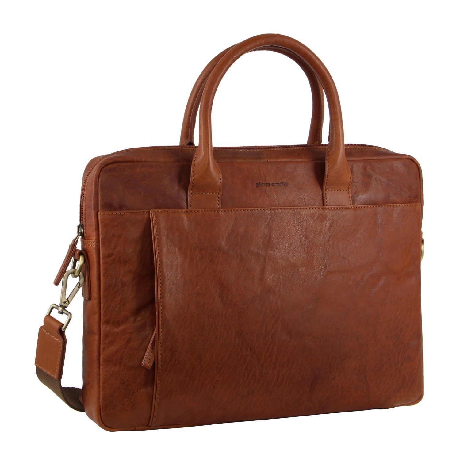 Pierre Cardin Leather Multi-Handle 15" Laptop Computer Bag - Tan Main image