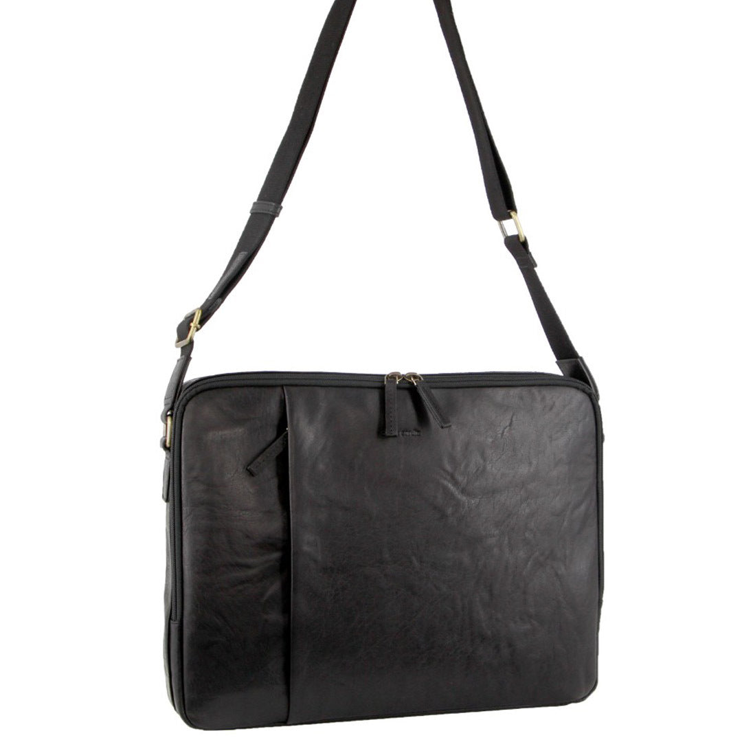 Pierre Cardin Crumpled Leather 15" Laptop Computer Bag - Black Main image