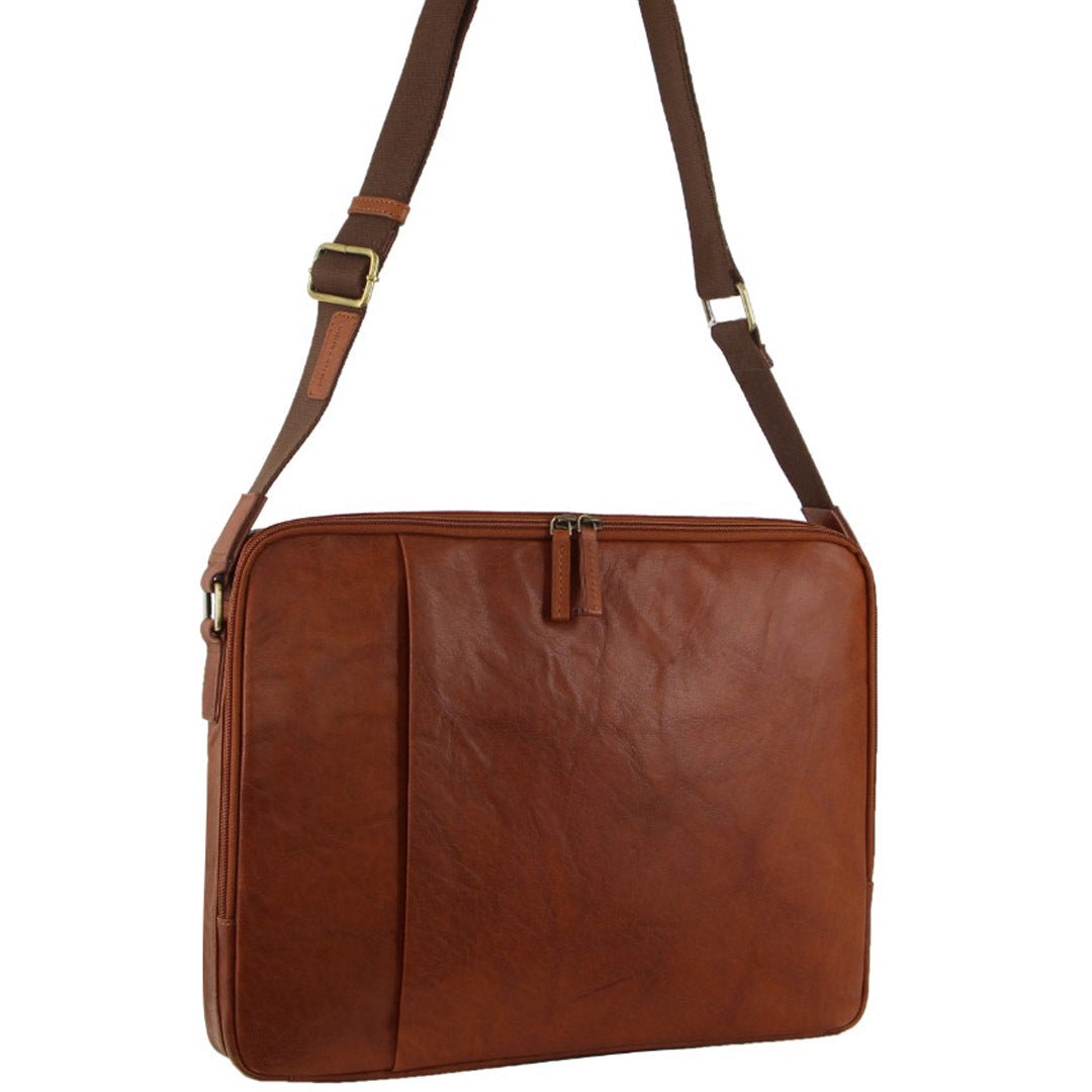 Pierre Cardin Crumpled Leather 15" Laptop Computer Bag - Tan Main image