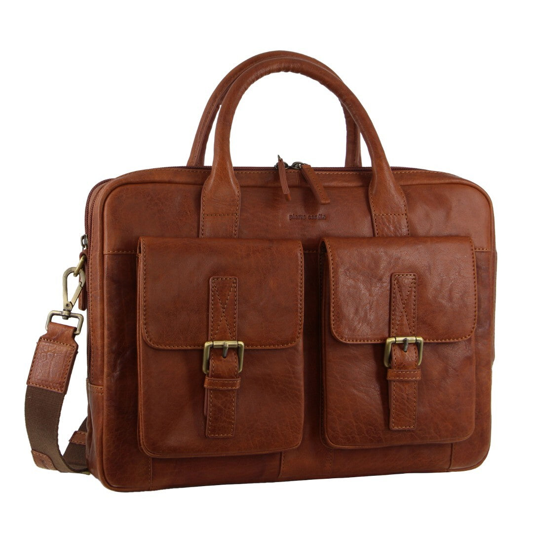 Pierre Cardin Leather Multi-Compartment Business 15" Laptop Bag - Tan Main image