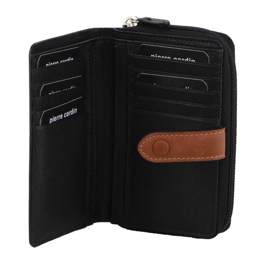 Pierre Cardin Womens Leather Bi-Fold Wallet Purse Zip Around - Black Main image