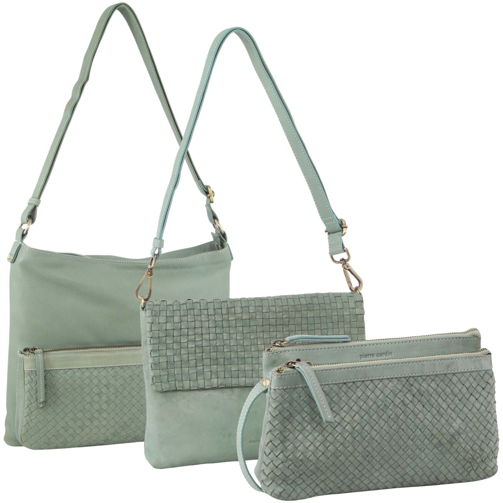 3-Piece Set��Pierre Cardin Womens Woven Cross-Body Bag - Mint Green Secondary image