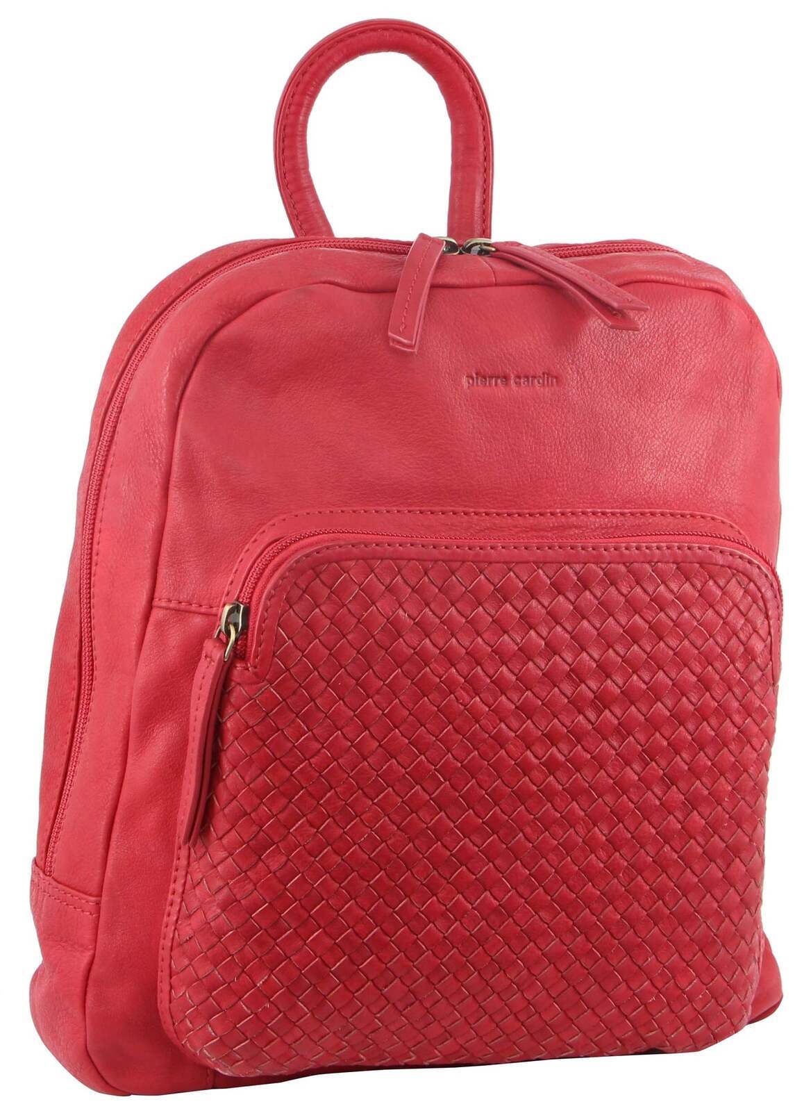 3PC Set Pierre Cardin Womens Woven Leather��Cross-Body Bags + Backpack - Red