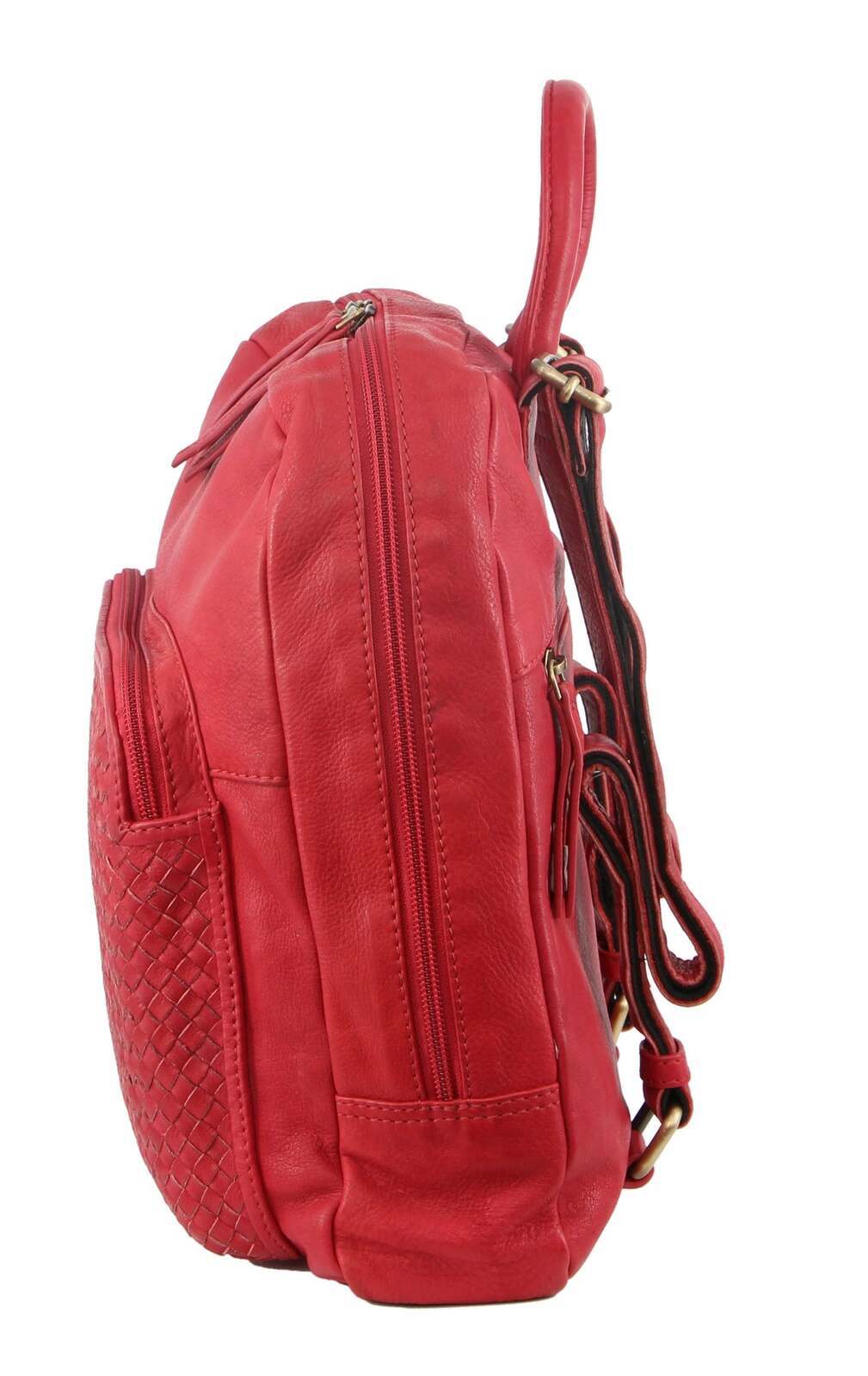 3PC Set Pierre Cardin Womens Woven Leather��Cross-Body Bags + Backpack - Red