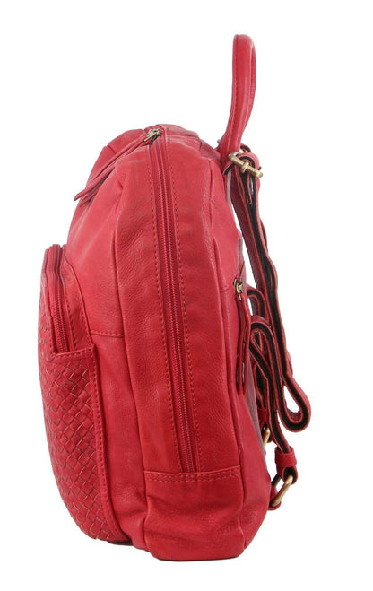 3PC Set Pierre Cardin Womens Woven Leather��Cross-Body Bags + Backpack - Red