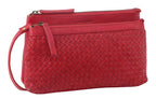 3PC Set Pierre Cardin Womens Woven Leather��Cross-Body Bags + Backpack - Red