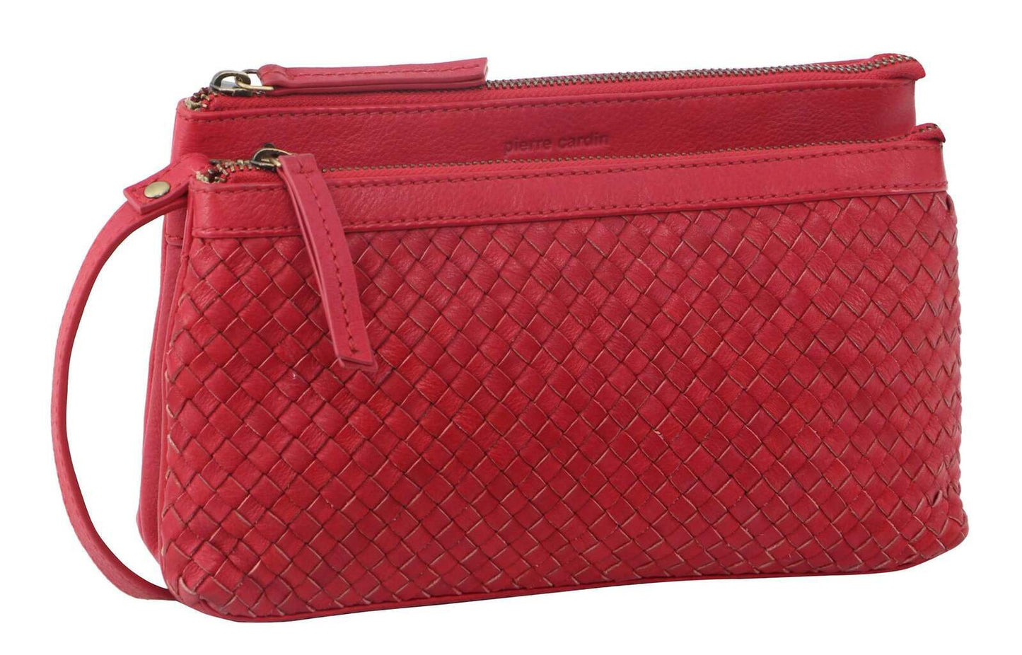 3PC Set Pierre Cardin Womens Woven Leather��Cross-Body Bags + Backpack - Red