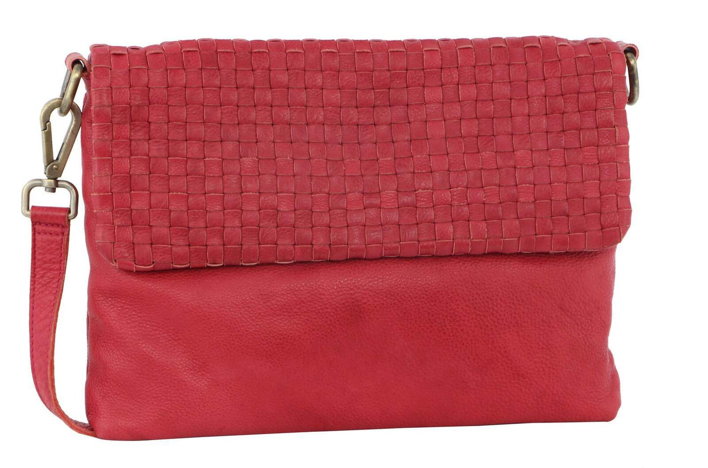 3PC Set Pierre Cardin Womens Woven Leather��Cross-Body Bags + Backpack - Red