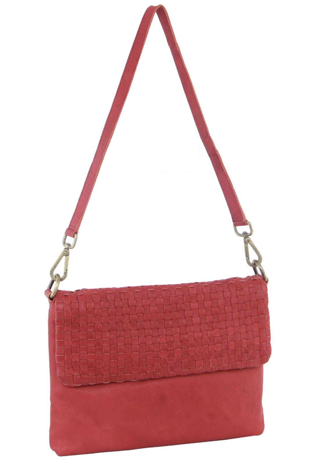 3PC Set Pierre Cardin Womens Woven Leather��Cross-Body Bags + Backpack - Red