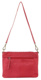 3PC Set Pierre Cardin Womens Woven Leather��Cross-Body Bags + Backpack - Red