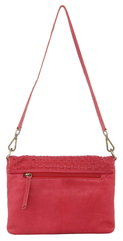 3PC Set Pierre Cardin Womens Woven Leather��Cross-Body Bags + Backpack - Red