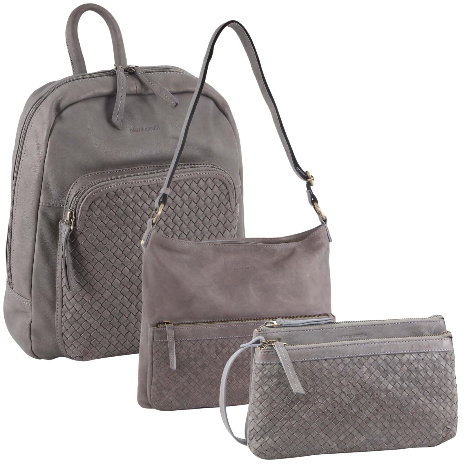 3Pc Set Pierre Cardin Womens Woven Leather Backpack + Cross-Body Bags - Sky Blue Secondary image
