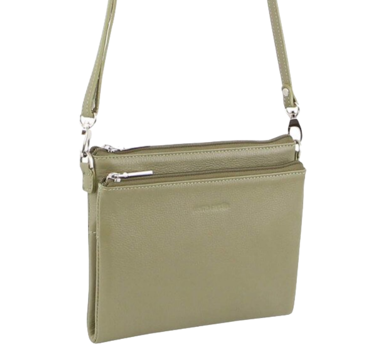 Pierre Cardin Ladies Cross Body Bag Leather Clutch Shoulder Sling Womens  - Sage Main image