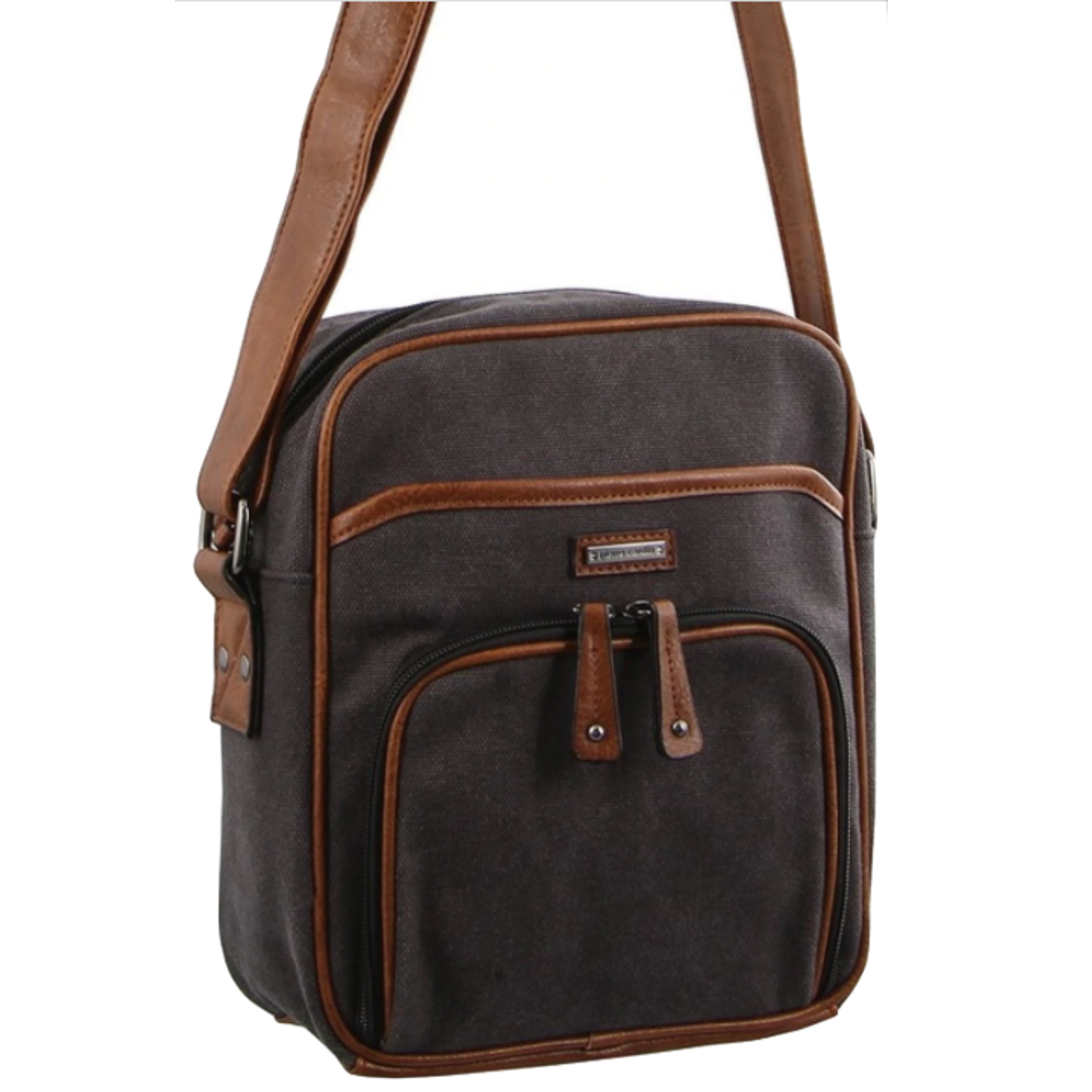 Pierre Cardin Canvas Cross Body Messenger Bag Mens Ladies Satchel Day Pack - Black Main image