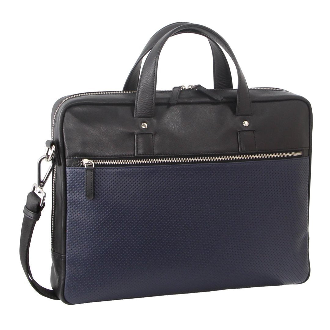 Pierre Cardin Mens Pebbled Leather 15" Laptop Computer Bag Travel Overnight - Black Main image