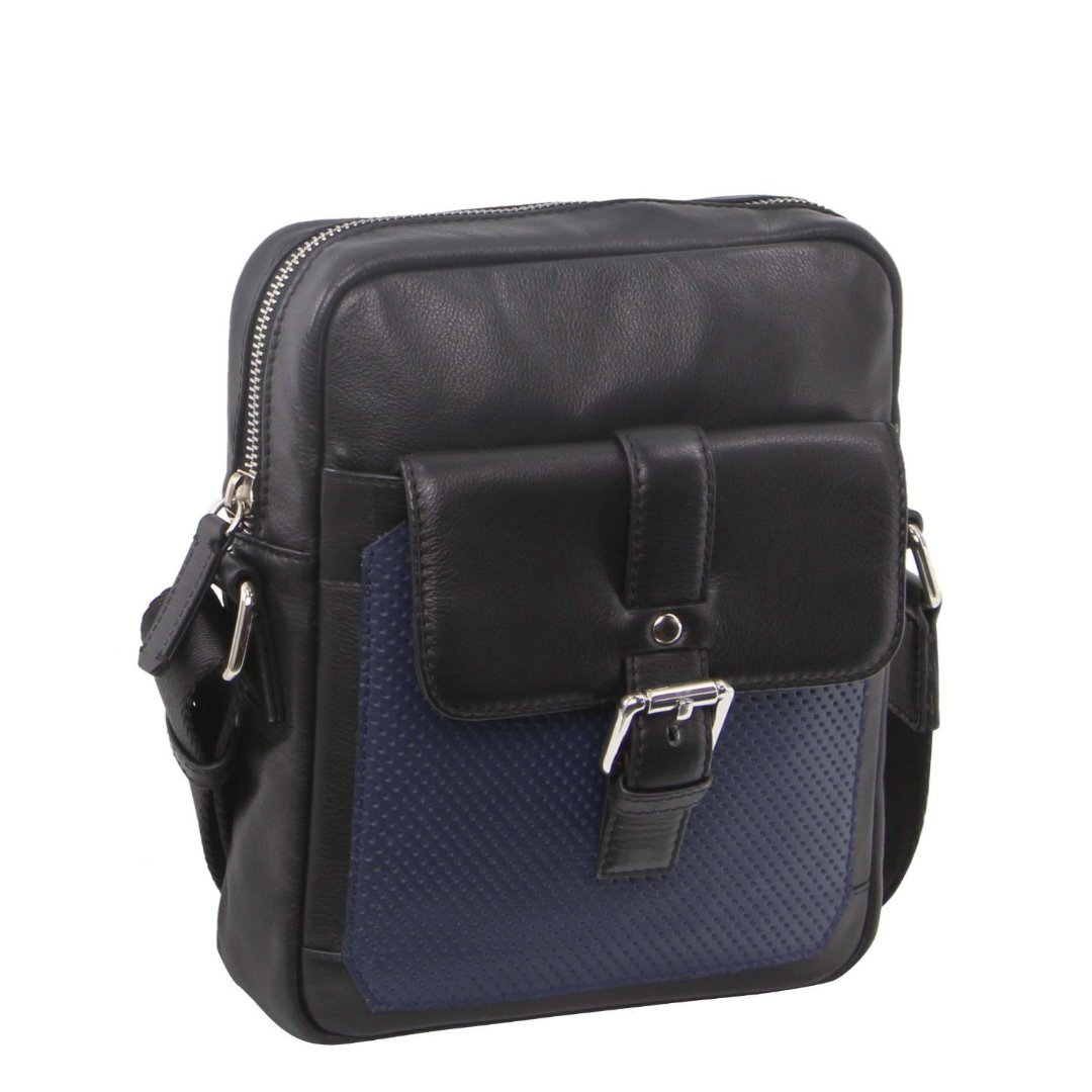 Pierre Cardin Pebbled Leather Organizer Bag Cross Body - Black/Navy Secondary image