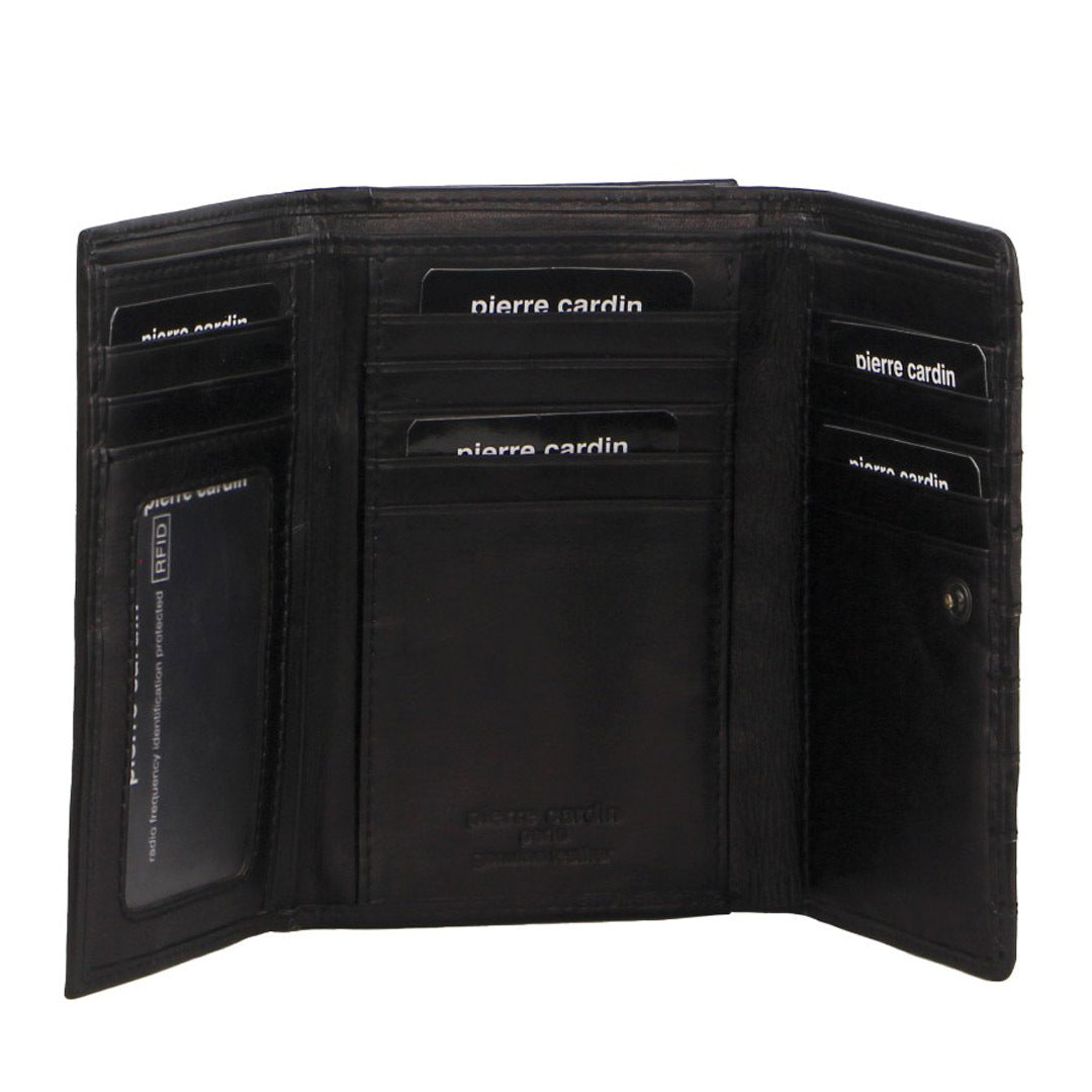 Pierre Cardin Stich Design Leather Ladies Large Tri-Fold Wallet in Black Secondary image