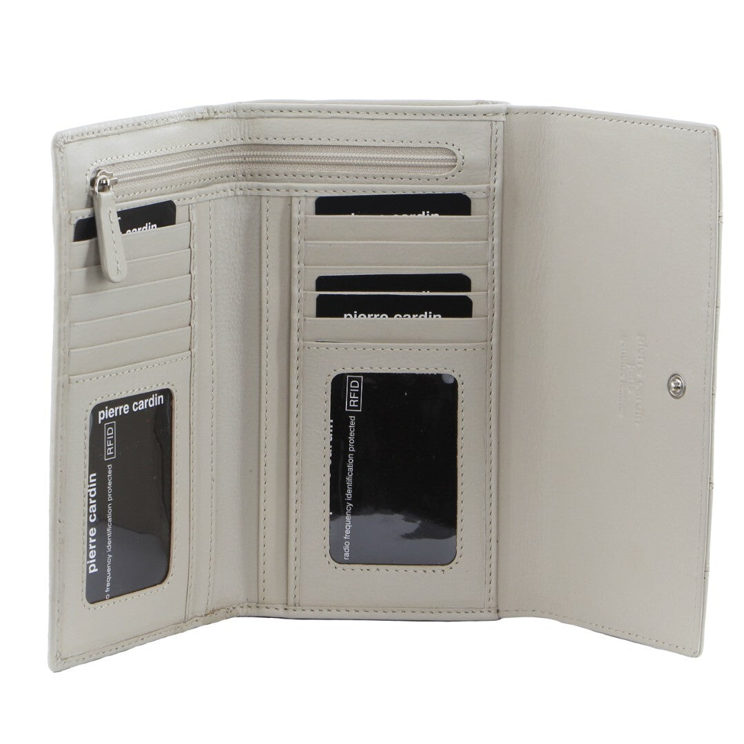 Pierre Cardin Womens Leather Tri-Fold Wallet RFID in Bone Secondary image