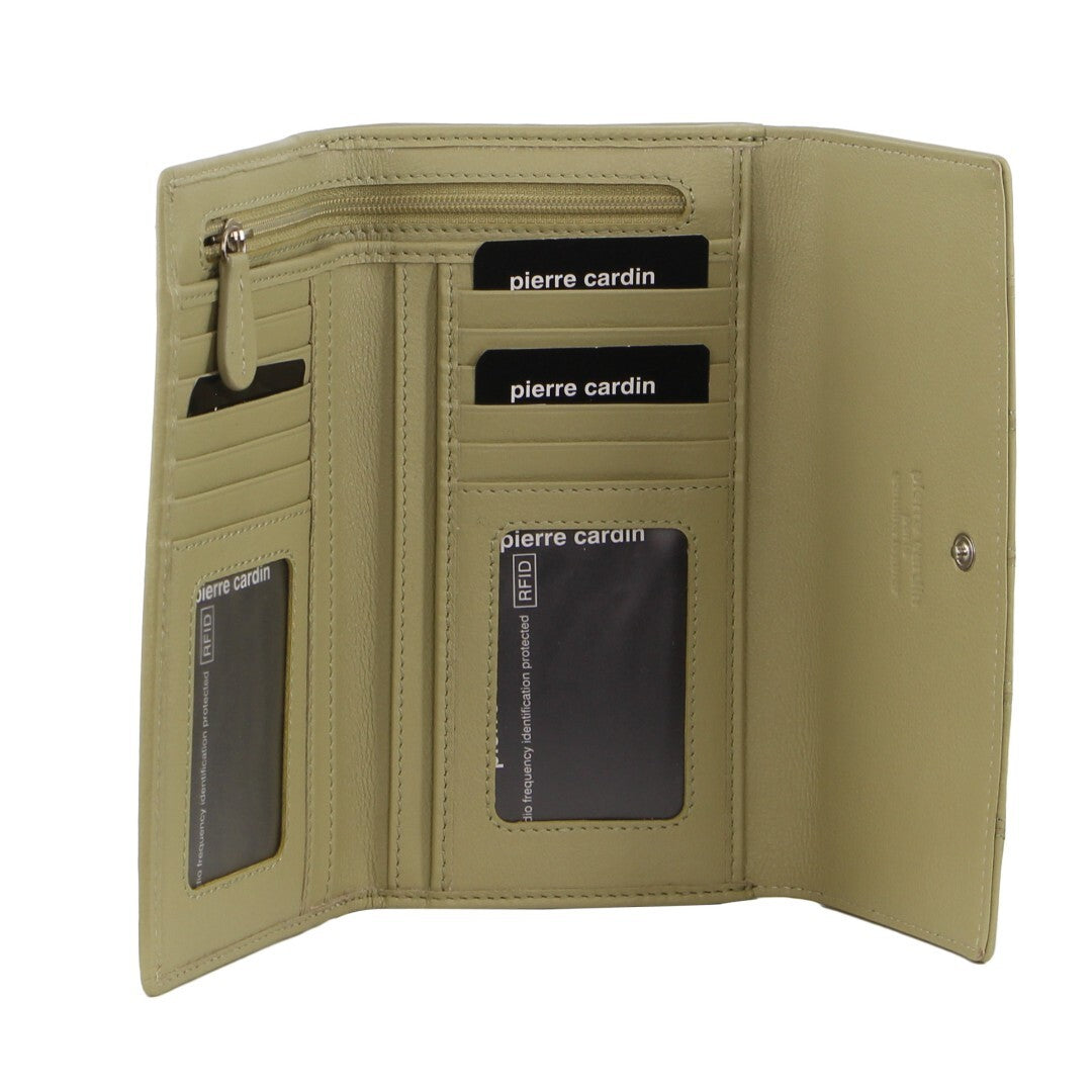 Pierre Cardin Stitch Design Leather Ladies Tri-Fold Wallet in Sand Main image