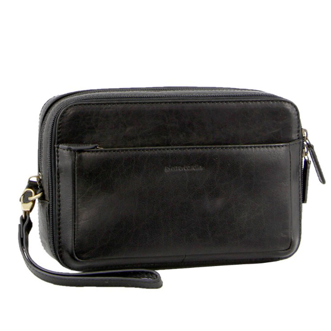 Pierre Cardin Mens Italian Leather Organizer Bag Toiletry Travel - Black Main image