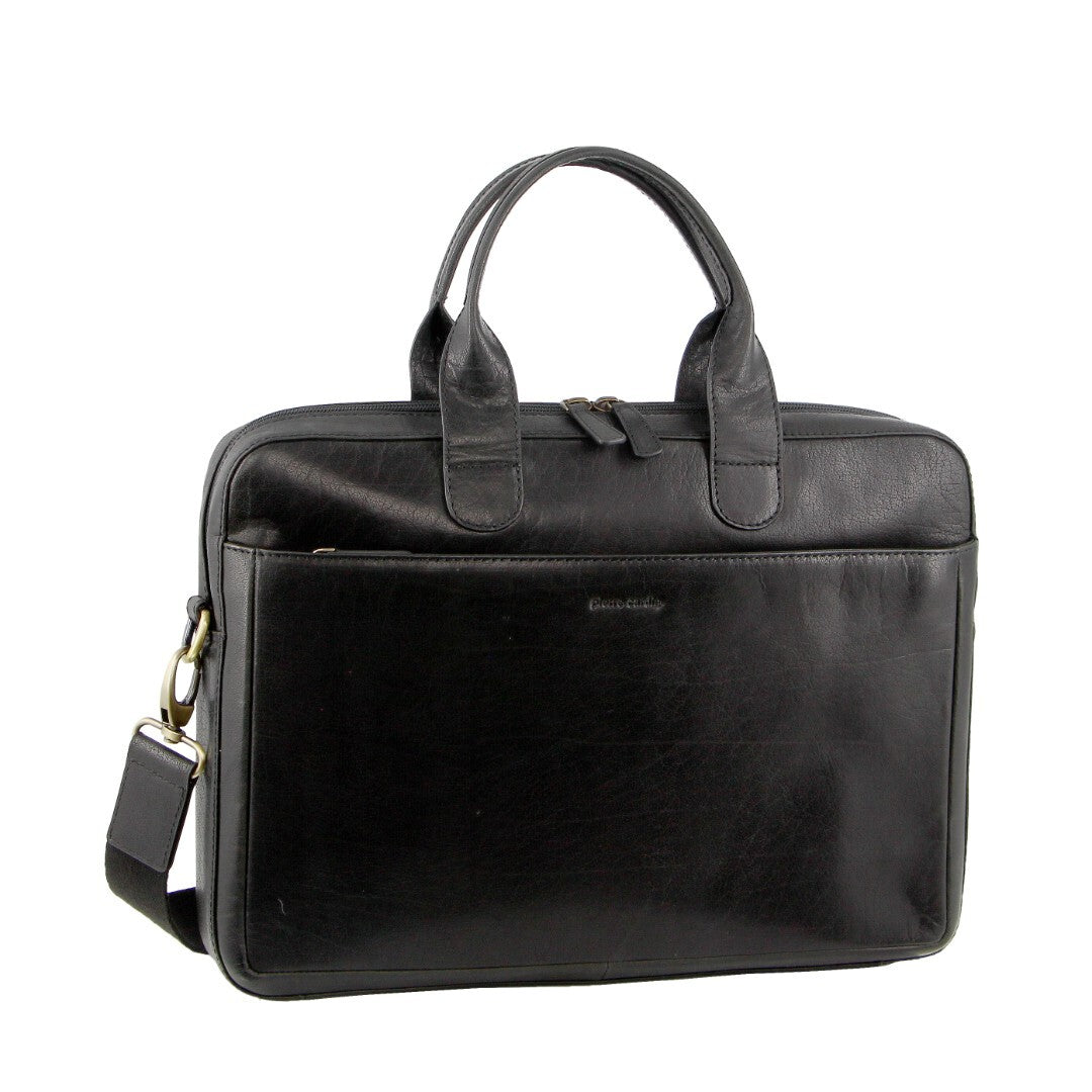 Pierre Cardin Mens Italian Leather 15" Laptop Computer Bag - Black Main image
