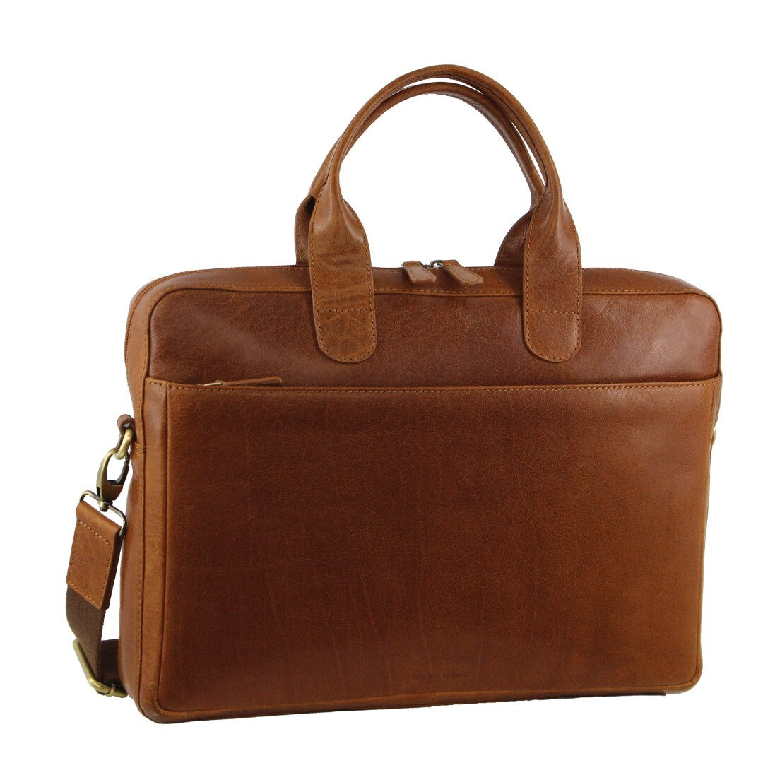 Pierre Cardin Mens Italian Leather 15" Laptop Computer Bag Travel - Tan Main image