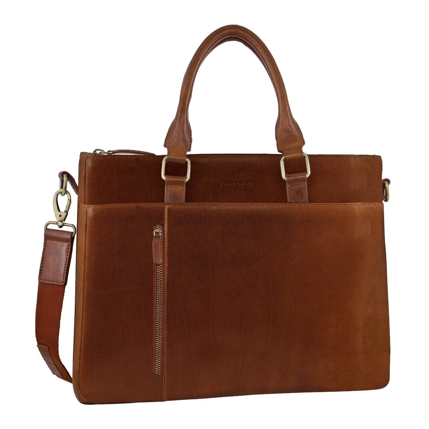 Pierre Cardin Mens Leather Briefcase Business Bag Shoulder 15" Laptop Tote - Tan Secondary image
