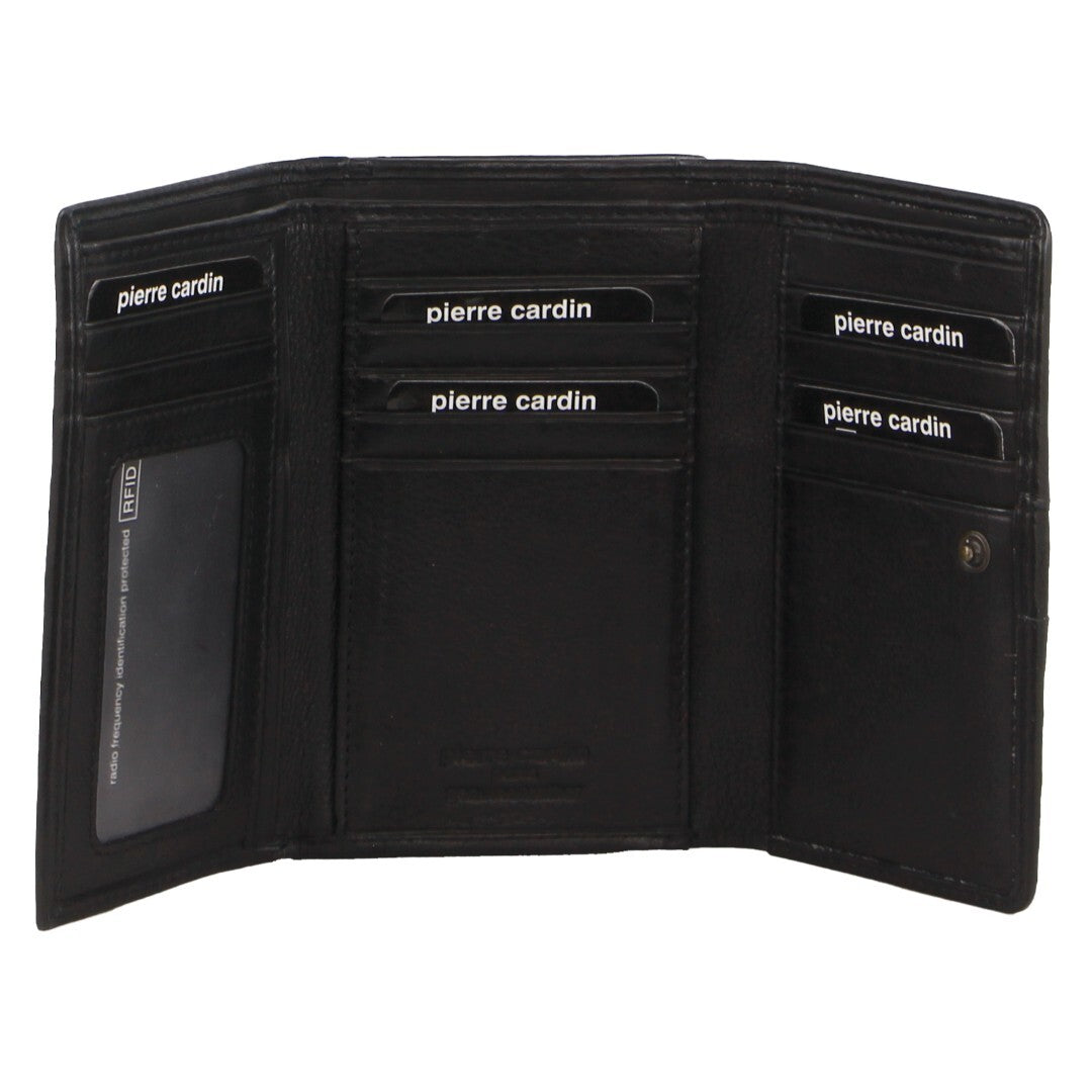 Pierre Cardin Leather Ladies Woven Design Tri-fold RFID Wallet in Black Secondary image