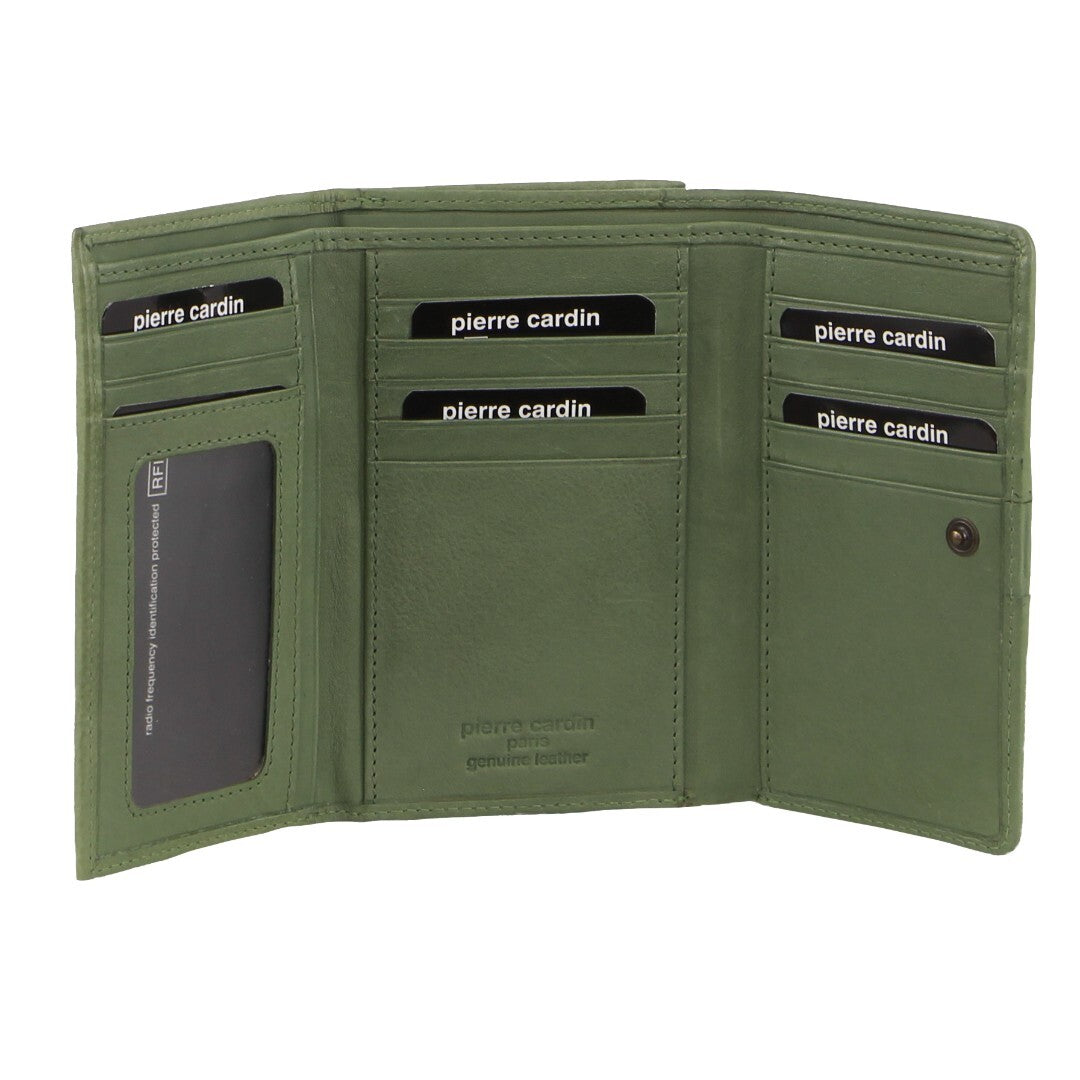 Pierre Cardin Leather Ladies Woven Design Tri-fold Wallet in Leaf Green Secondary image