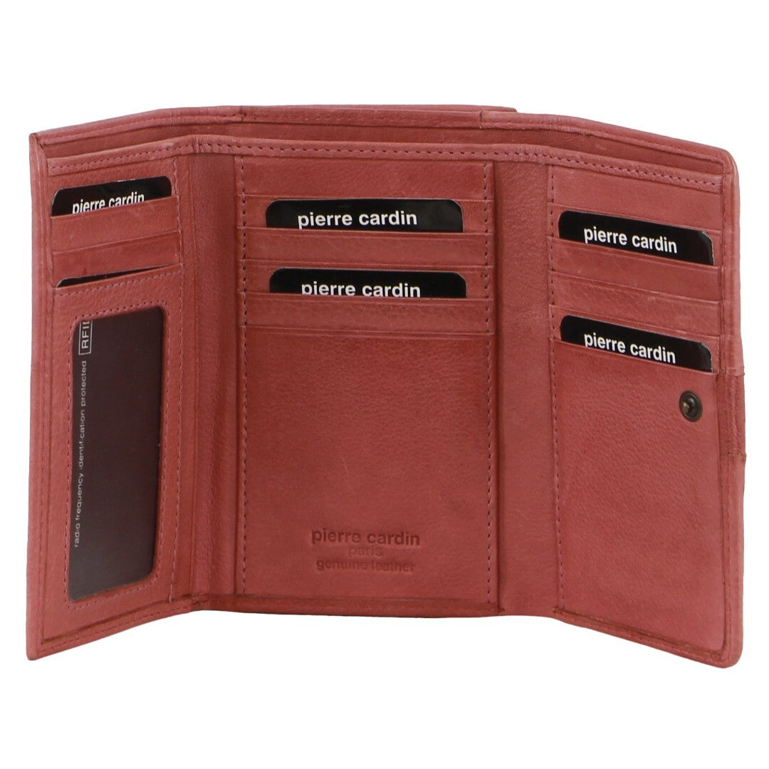 Pierre Cardin Leather Ladies Woven Design Tri-fold Wallet in Marsala Secondary image