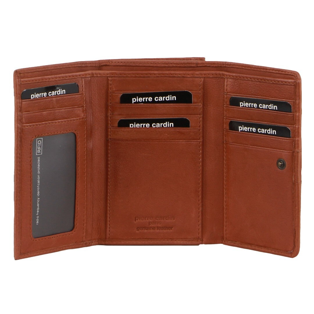 Pierre Cardin Leather Ladies Woven Design Tri-Fold Wallet in Tan Main image