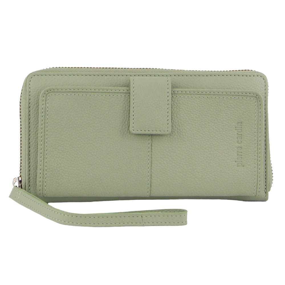Pierre Cardin Womens Leather Zip Around Wallet RFID Blocking w/ Wristlet in Jade Green Main image