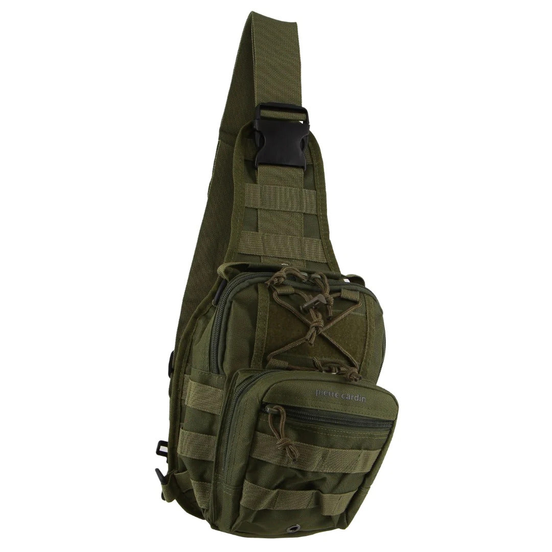 Pierre Cardin Cross Body Tactical Sling Bag Rucksack Army Style in Green Secondary image