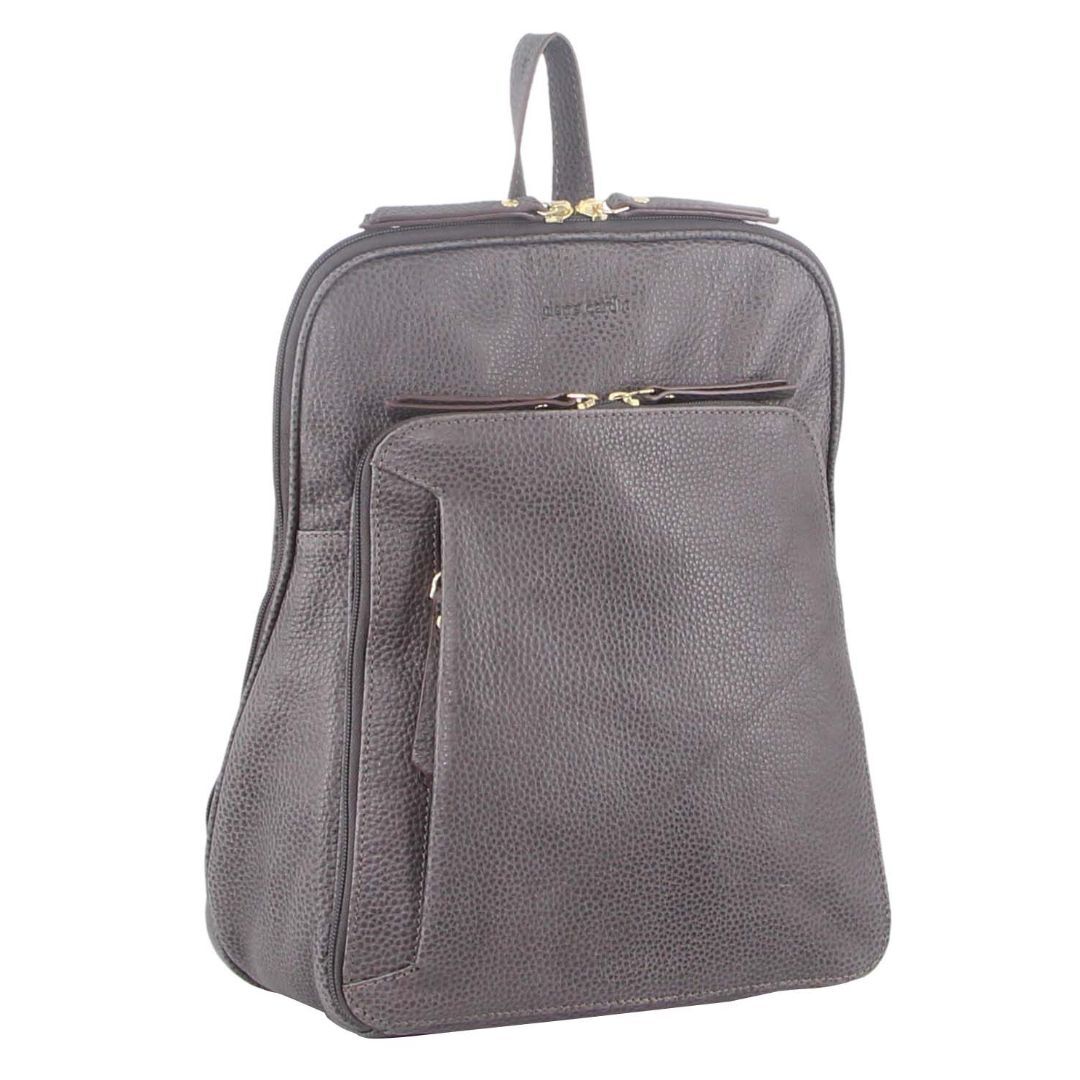 Pierre Cardin Womens Leather Backpack Bag with Pocket Front Multi-Zip - Slate Main image