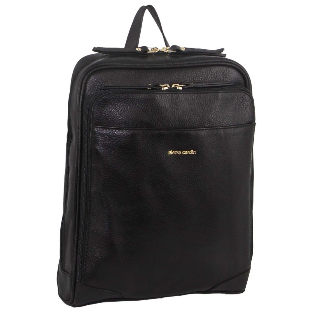 Pierre Cardin Rustic Womens Leather Backpack Bag Handbag Back Pack Travel  - Black Main image