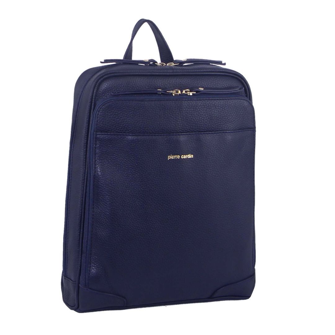 Pierre Cardin Rustic Womens Leather Backpack Bag Handbag Back Pack Travel  - Navy Main image