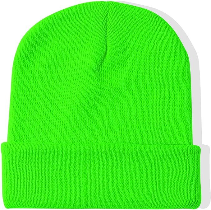 PLAIN BEANIE Unisex Mens Womens Winter Warm Hat Ski Cap Knit One Size - Fluro Green Secondary image