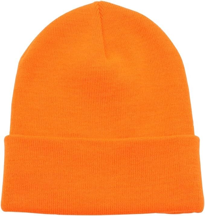 PLAIN BEANIE Unisex Mens Womens Winter Warm Hat Ski Cap Knit One Size - Fluro Orange Main image