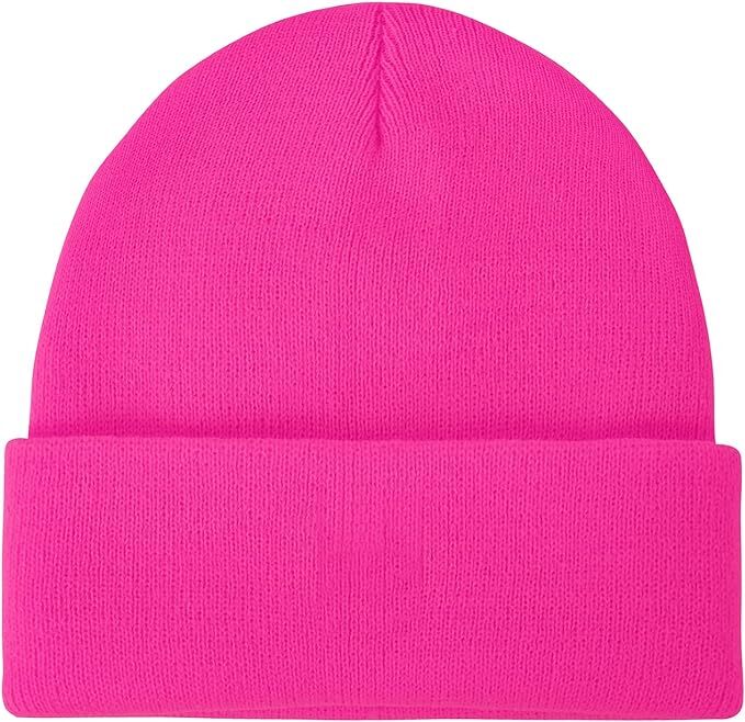 PLAIN BEANIE Unisex Mens Womens Winter Warm Hat Ski Cap Knit One Size - Fluro Pink Secondary image