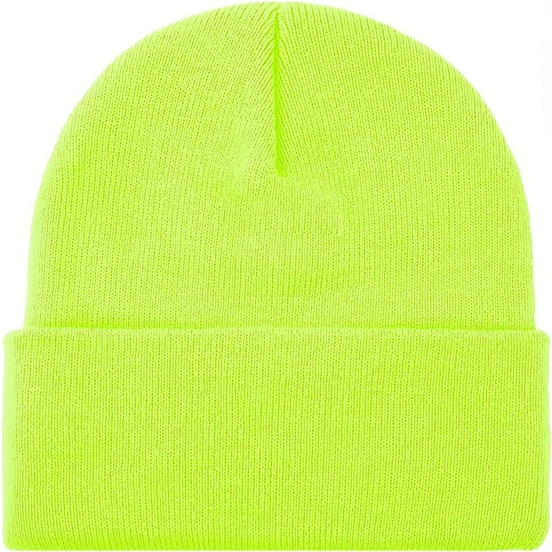 PLAIN BEANIE Unisex Mens Womens Winter Warm Hat Ski Cap Knit One Size - Fluro Yellow Secondary image