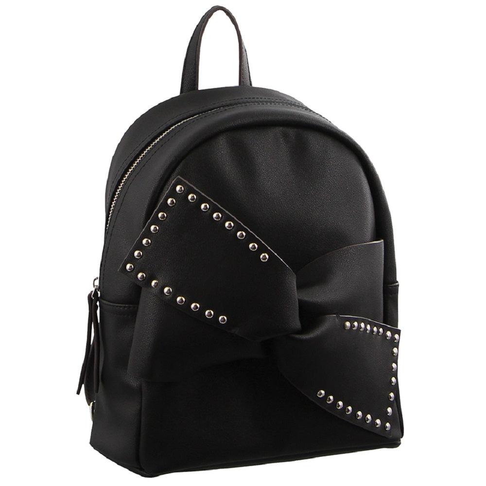 Milleni Black Leather Look Backpack Bag with Bow Detail Secondary image