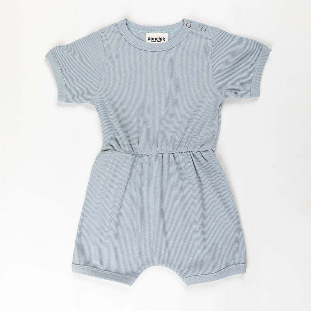 Ponchik Babies + Kids - Ribbed Cotton Romper - Capri Blue - 3-6 months Secondary image