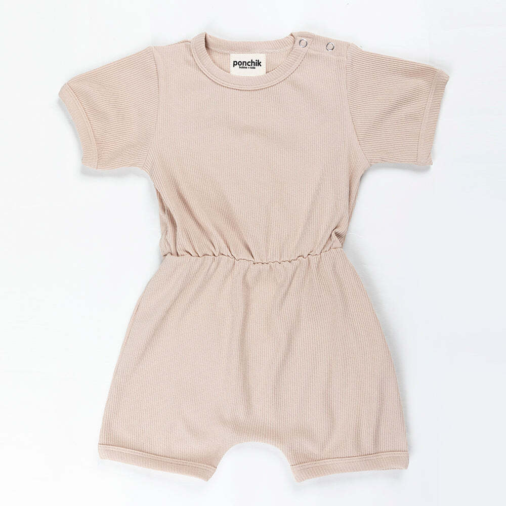 Ponchik Babies + Kids - Ribbed Cotton Romper - Sugar Cookie - 12-18 months Main image