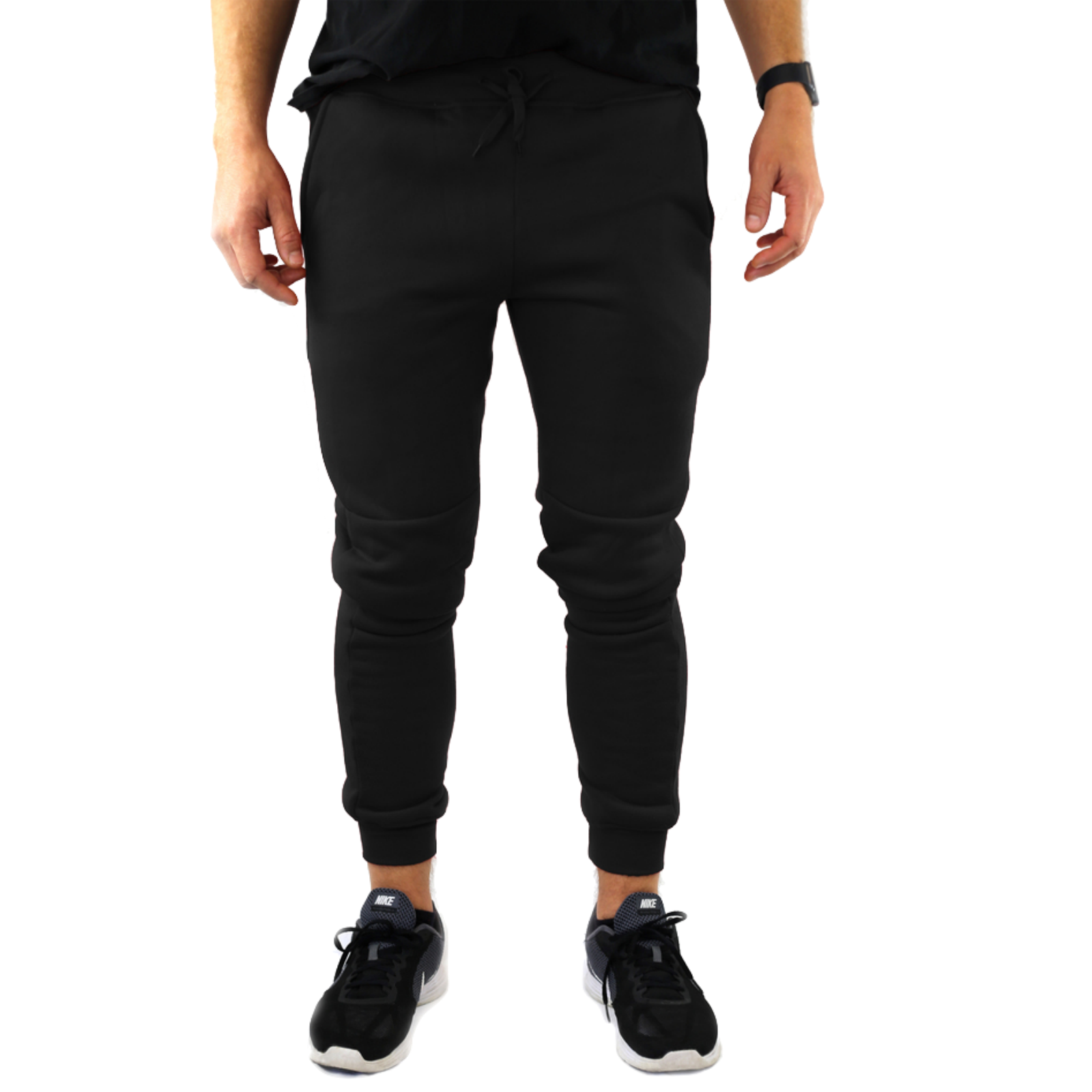 Mens Skinny Track Pants Joggers Trousers Gym Casual Sweat Cuffed Slim Trackies Fleece - Black - XL Secondary image