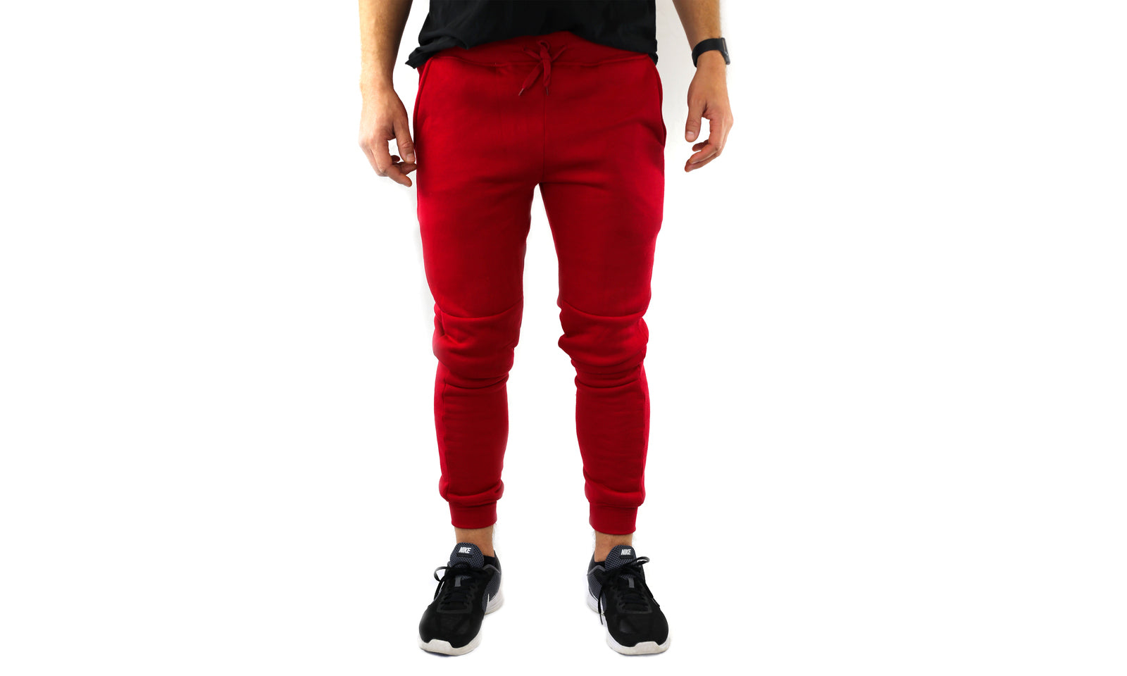 Mens Skinny Track Pants Joggers Trousers Gym Casual Sweat Cuffed Slim Trackies Fleece - Red - 3XL Main image